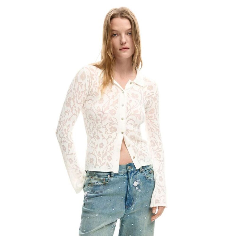 Desigual Cream Viscose Long Sleeve Women's T-Shirt